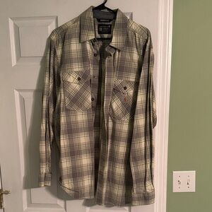 Carhartt Olive & Gray Plaid Flannel Work Shirt